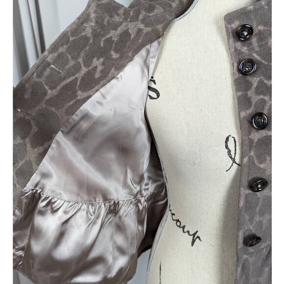Rebecca Taylor Wool and Angora Blend Animal Print Peplum Jacket Blazer Tan 0 - Picture 13 of 14
